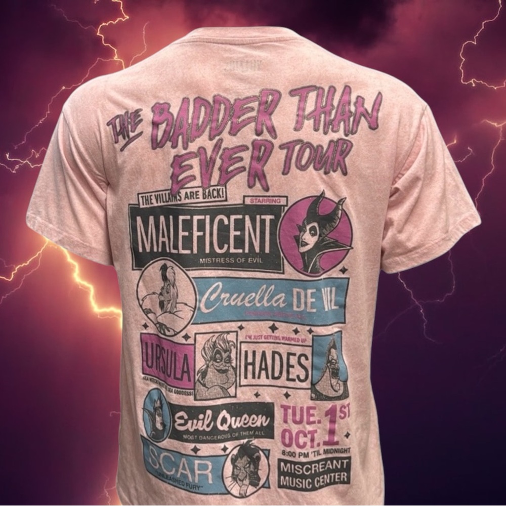 Disney Villains Pink “Badder Than Ever Tour” In Concert Double Graphic T-Shirt M